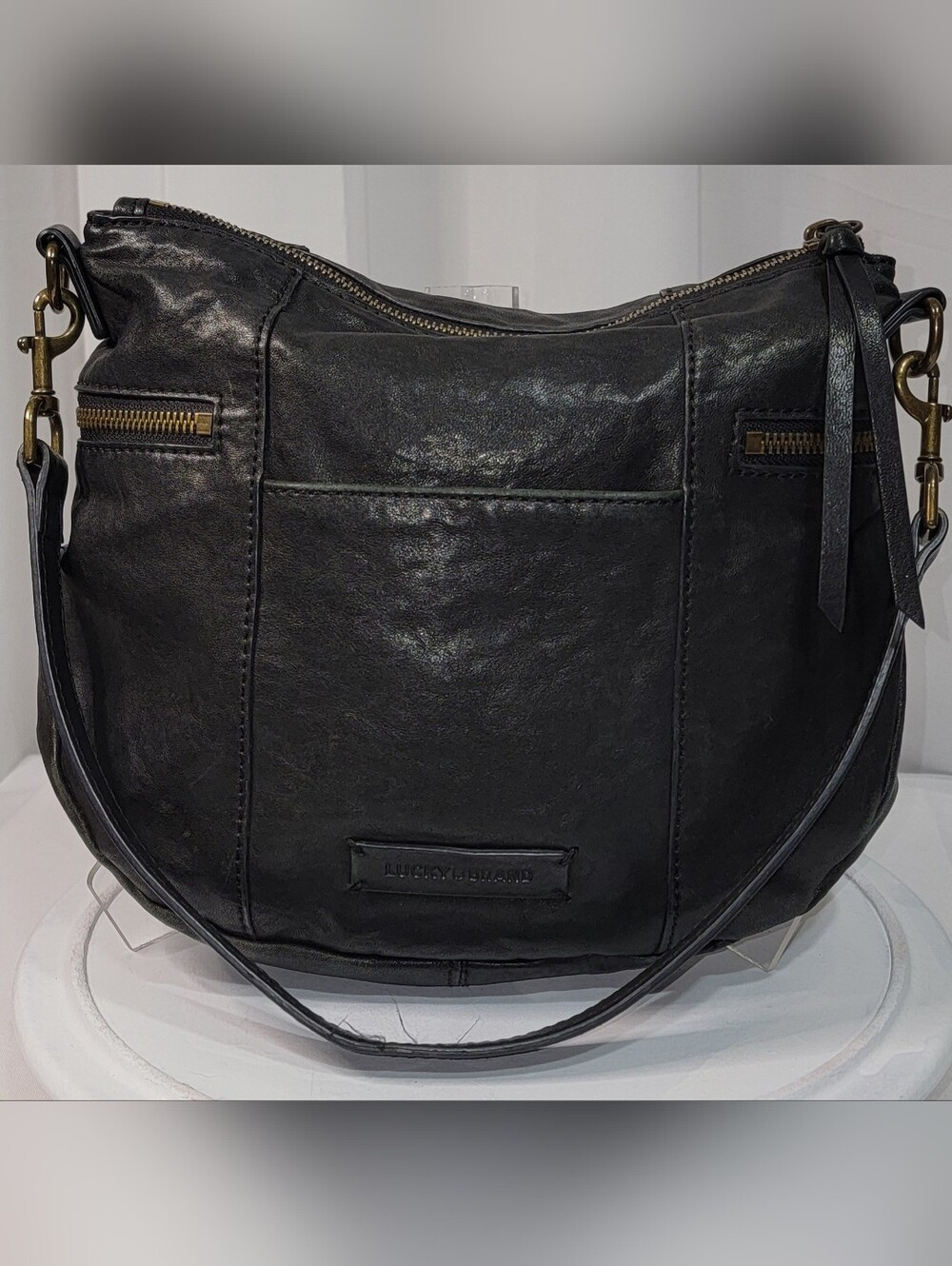 Lucky Brand Black Leather Shoulder Hobo Bag